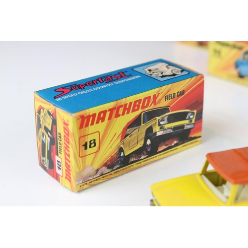 1338 - 12 Boxed Matchbox 75 Series & Superfast diecast models to include 2 x 18 Field Car, 6 Mercedes 350SL... 