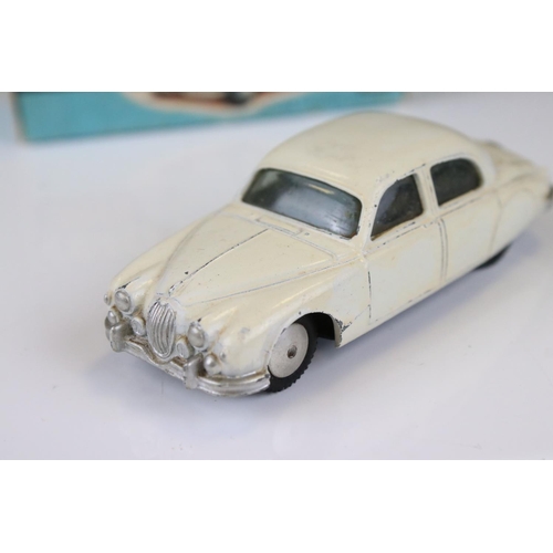 1339 - Boxed Corgi 208 Jaguar 2.4 Litre Saloon diecast model in white, showing some discolouring and paint ... 