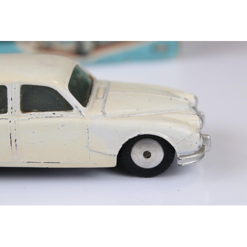 1339 - Boxed Corgi 208 Jaguar 2.4 Litre Saloon diecast model in white, showing some discolouring and paint ... 