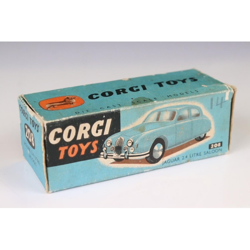 1339 - Boxed Corgi 208 Jaguar 2.4 Litre Saloon diecast model in white, showing some discolouring and paint ... 