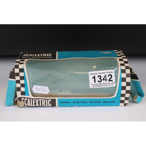 1342 - Boxed Triang Scalextric Marshal's Car, showing play wear and discolouring to plastic, tatty box