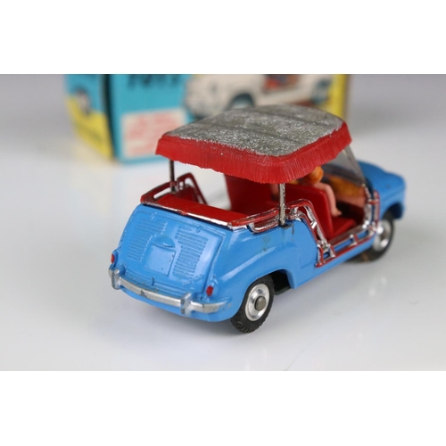 1347 - Boxed Corgi 240 Ghia Fiat 600 diecast model in blue with red interior and silver roof, both figures,... 