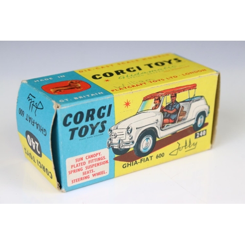 1347 - Boxed Corgi 240 Ghia Fiat 600 diecast model in blue with red interior and silver roof, both figures,... 