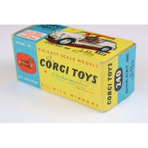 1347 - Boxed Corgi 240 Ghia Fiat 600 diecast model in blue with red interior and silver roof, both figures,... 