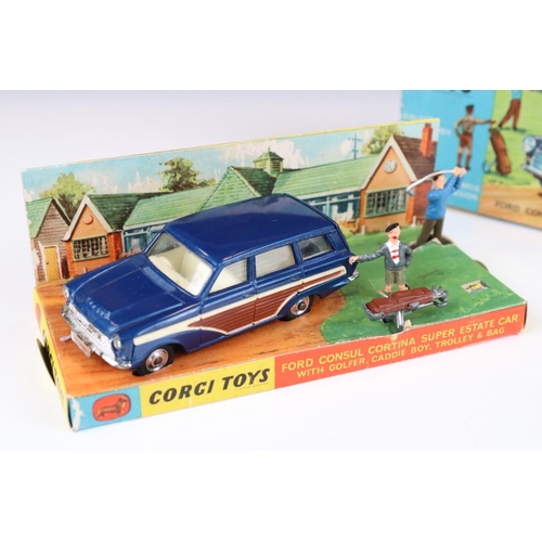 1349 - Boxed Corgi 440 Ford Consul Cortina Super Estate Car diecast model with golfer, caddie boy & golf ba... 