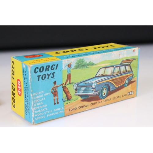 1349 - Boxed Corgi 440 Ford Consul Cortina Super Estate Car diecast model with golfer, caddie boy & golf ba... 