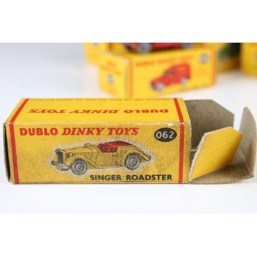 1351 - Six boxed Dinky Dublo diecast models to include 062 Singer Roadster in orange with red interior, 063... 