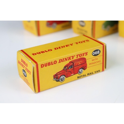 1351 - Six boxed Dinky Dublo diecast models to include 062 Singer Roadster in orange with red interior, 063... 