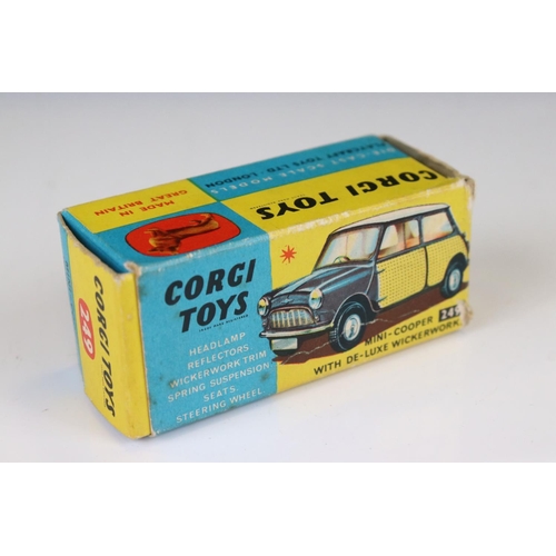 1358 - Two boxed Corgi Mini diecast models to include 249 Mini Cooper with de-luxe wickerwork in main body ... 