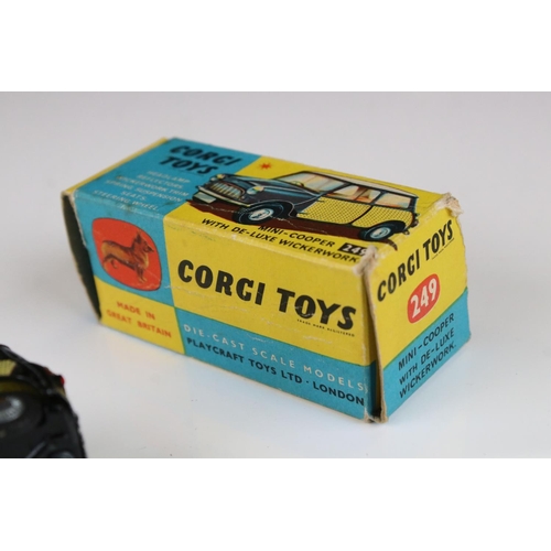 1358 - Two boxed Corgi Mini diecast models to include 249 Mini Cooper with de-luxe wickerwork in main body ... 