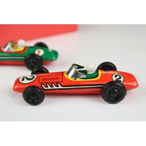 1362 - Boxed GDR made tin plate 5012 Grand Prix set of 4 x racing cars, features yellow, red, white & green... 