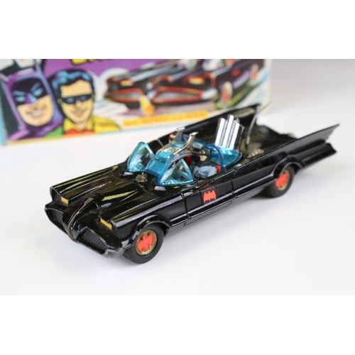 1363 - Boxed Corgi 267 Batmobile diecast model with Batman & Robin figures, siren has been snapped off from... 