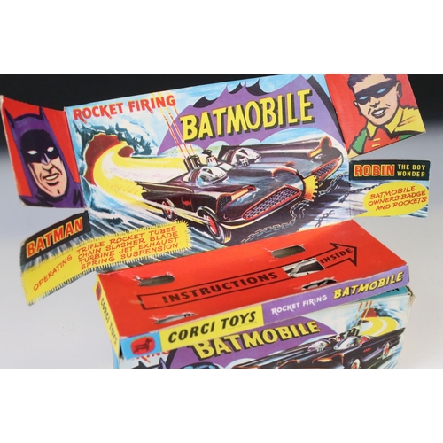 1363 - Boxed Corgi 267 Batmobile diecast model with Batman & Robin figures, siren has been snapped off from... 