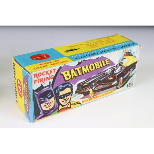 1363 - Boxed Corgi 267 Batmobile diecast model with Batman & Robin figures, siren has been snapped off from... 