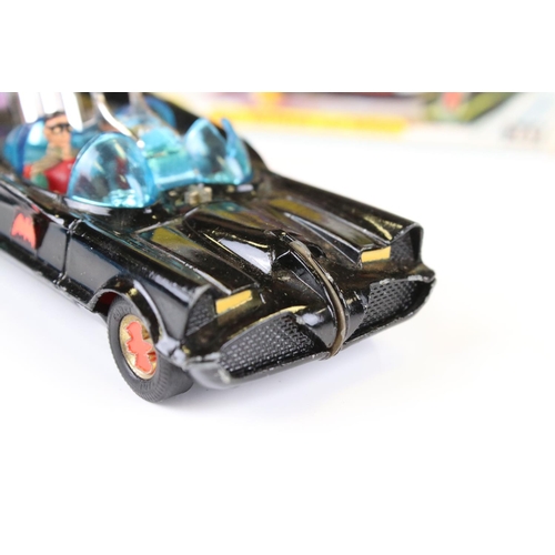 1363 - Boxed Corgi 267 Batmobile diecast model with Batman & Robin figures, siren has been snapped off from... 