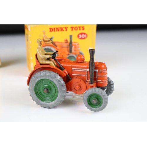 1369 - Boxed Dinky 301 Field-Marshall Tractor in orange with grey wheels (with driver), plus a boxed 324 Ha... 