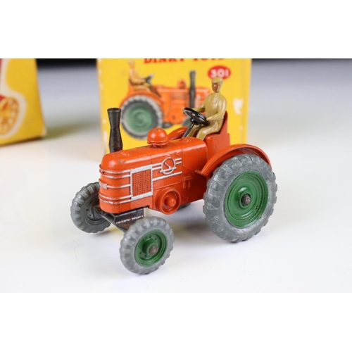 1369 - Boxed Dinky 301 Field-Marshall Tractor in orange with grey wheels (with driver), plus a boxed 324 Ha... 