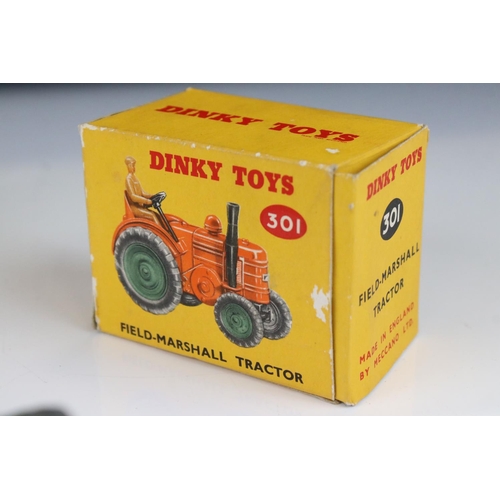 1369 - Boxed Dinky 301 Field-Marshall Tractor in orange with grey wheels (with driver), plus a boxed 324 Ha... 