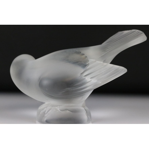 146 - Lalique Frosted Glass Bird, engraved to base ' Lalique, France ', 7.5cm high