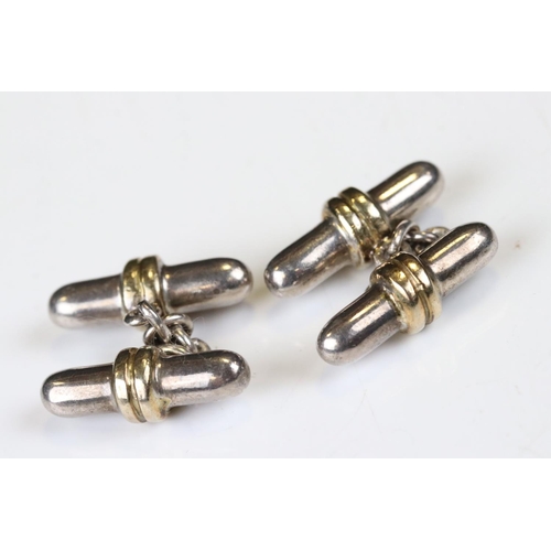 157 - Pair of Silver & Silver Gilt Double-end Bar Cufflinks, hallmarked