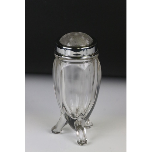 173 - Mid century 1950's / 1960's Glass and White Metal ' Atomic ' shaped Sugar Sifter, 16cm high