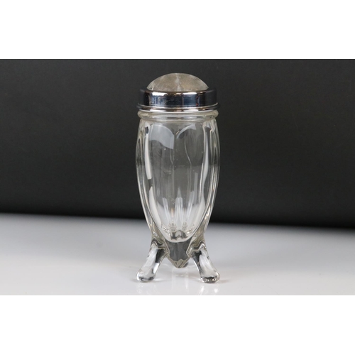 173 - Mid century 1950's / 1960's Glass and White Metal ' Atomic ' shaped Sugar Sifter, 16cm high