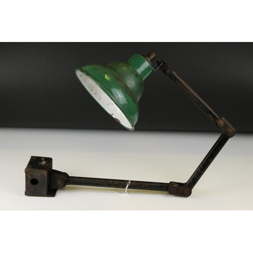 184 - Mid century ' Memlite ' Industrial Factory Machinists Anglepoise Desk Mounted Lamp with green enamel... 