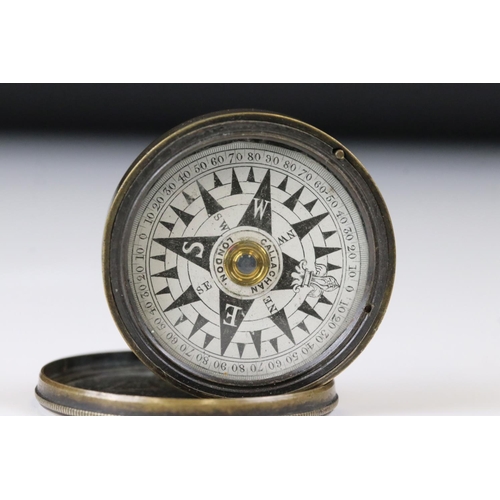 200 - Brass Cased Circular Pocket Compass by Callaghan, London, with screw-on lid, 4cm wide