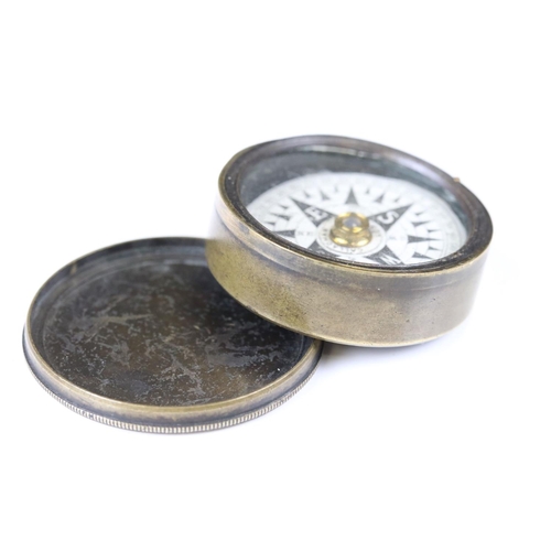 200 - Brass Cased Circular Pocket Compass by Callaghan, London, with screw-on lid, 4cm wide