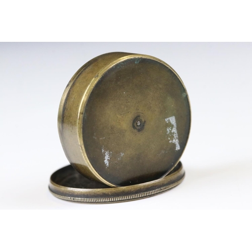 200 - Brass Cased Circular Pocket Compass by Callaghan, London, with screw-on lid, 4cm wide