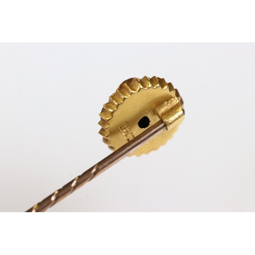 37 - Victorian 15ct Gold Stick Pin, the head inset with a Ruby, stamped 15ct, 6cm long, with case