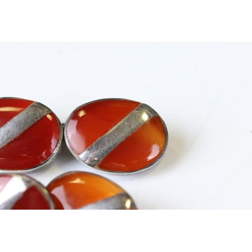 39 - Pair of 1930's Silver and Polished Carnelian Double-sided Oval Cufflinks, stamped 925, each cufflink... 