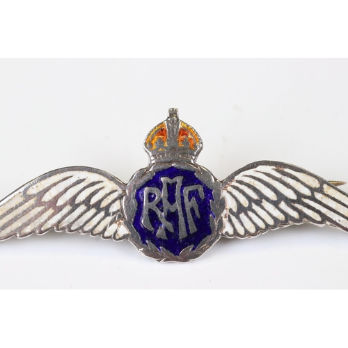 49 - Silver RAF Wings Sweetheart Brooch with enamel decoration, 5.5cm long