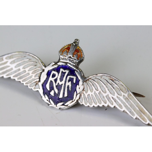 49 - Silver RAF Wings Sweetheart Brooch with enamel decoration, 5.5cm long