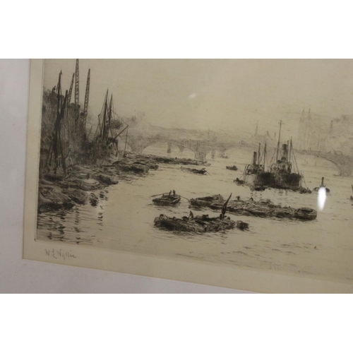 548 - William Lionel Wyllie (1851-1931) Black and White Etching of the River Thames, signed in pencil to t... 