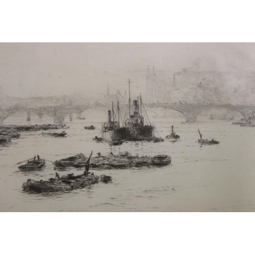 548 - William Lionel Wyllie (1851-1931) Black and White Etching of the River Thames, signed in pencil to t... 