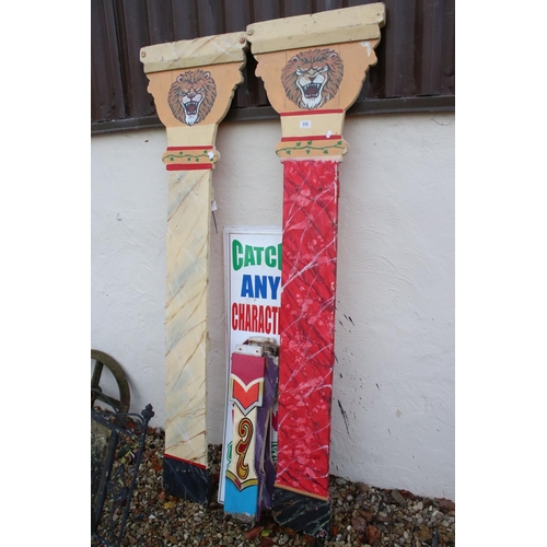 550 - Fairground Signs and Boarding including Two Painted Boards in the form of Classical Columns, 197cm h... 