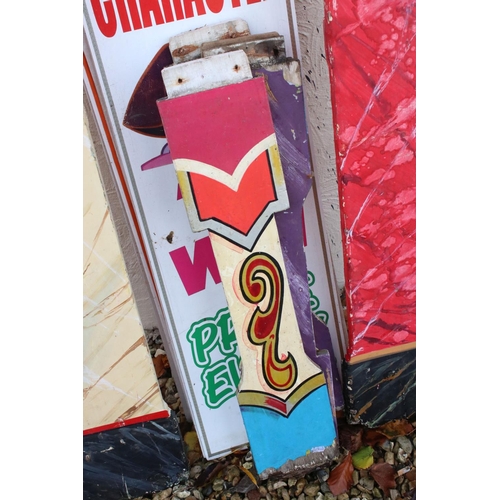 550 - Fairground Signs and Boarding including Two Painted Boards in the form of Classical Columns, 197cm h... 