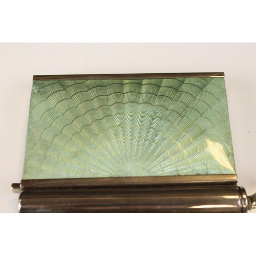 91 - Art Deco Chrome Plated Combination Compact and Cigarette Case with green guilloche style decoration ... 