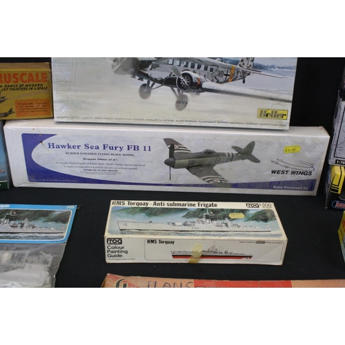 354 - Group of 14 boxed plastic & wooden kits and diecast models, to include sealed West Wings Hawker Sea ... 