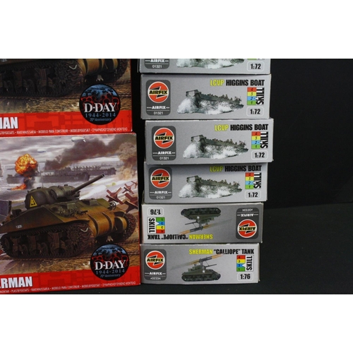 364 - 24 Boxed & unopened plastic kits to include 5 x 1/76 AirfixAA03301 LCM Mk III and Sherman, 10 x 1/72... 