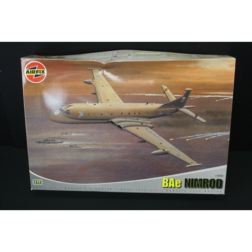 368 - Two boxed Airfix 1/72 plastic model kits to include A12050 BAe Nimrod and A50005 AVRO Vulcan B Mk2, ... 