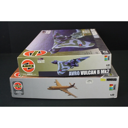 368 - Two boxed Airfix 1/72 plastic model kits to include A12050 BAe Nimrod and A50005 AVRO Vulcan B Mk2, ... 