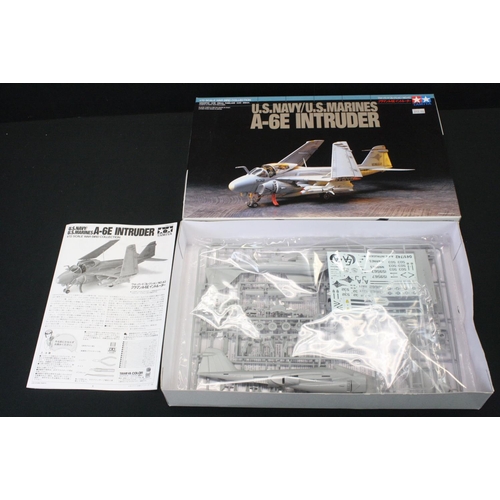 371 - Six boxed plastic model kits to include 4 x Tamiya 1/72 (60742 U.S Navy A-6E Intruder, 60703 Lockhee... 