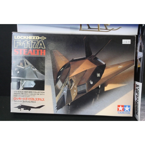 371 - Six boxed plastic model kits to include 4 x Tamiya 1/72 (60742 U.S Navy A-6E Intruder, 60703 Lockhee... 