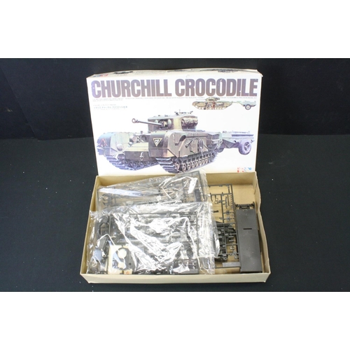 372A - Two boxed Tamiya plastic model kits to include 1/12 Ferrari 312T4 & 1/35 35100 Churchill Crocodile, ... 