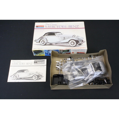 375 - 12 Boxed & unbuilt plastic model kits to include Monogram 1/24 The Classic Mercedes Benz, Lindberg M... 