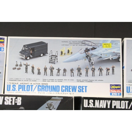 377 - 10 Boxed Hasegawa plastic model kits to include 3 x 1/48 36006 U.S.Navy Pilot / Deck Crew Set A, 2 x... 