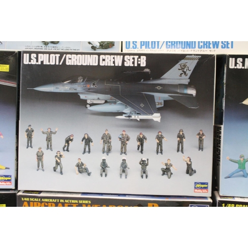 377 - 10 Boxed Hasegawa plastic model kits to include 3 x 1/48 36006 U.S.Navy Pilot / Deck Crew Set A, 2 x... 