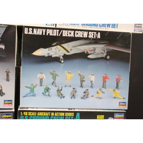 377 - 10 Boxed Hasegawa plastic model kits to include 3 x 1/48 36006 U.S.Navy Pilot / Deck Crew Set A, 2 x... 